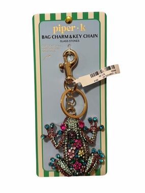 Piper Multicolor Crystal Frog Key Chain with Gold Hardware